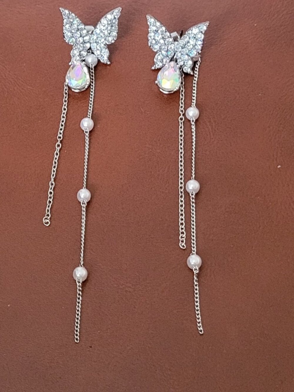 Stunning Silver and Rhinestone Butterfly Dangle Earrings